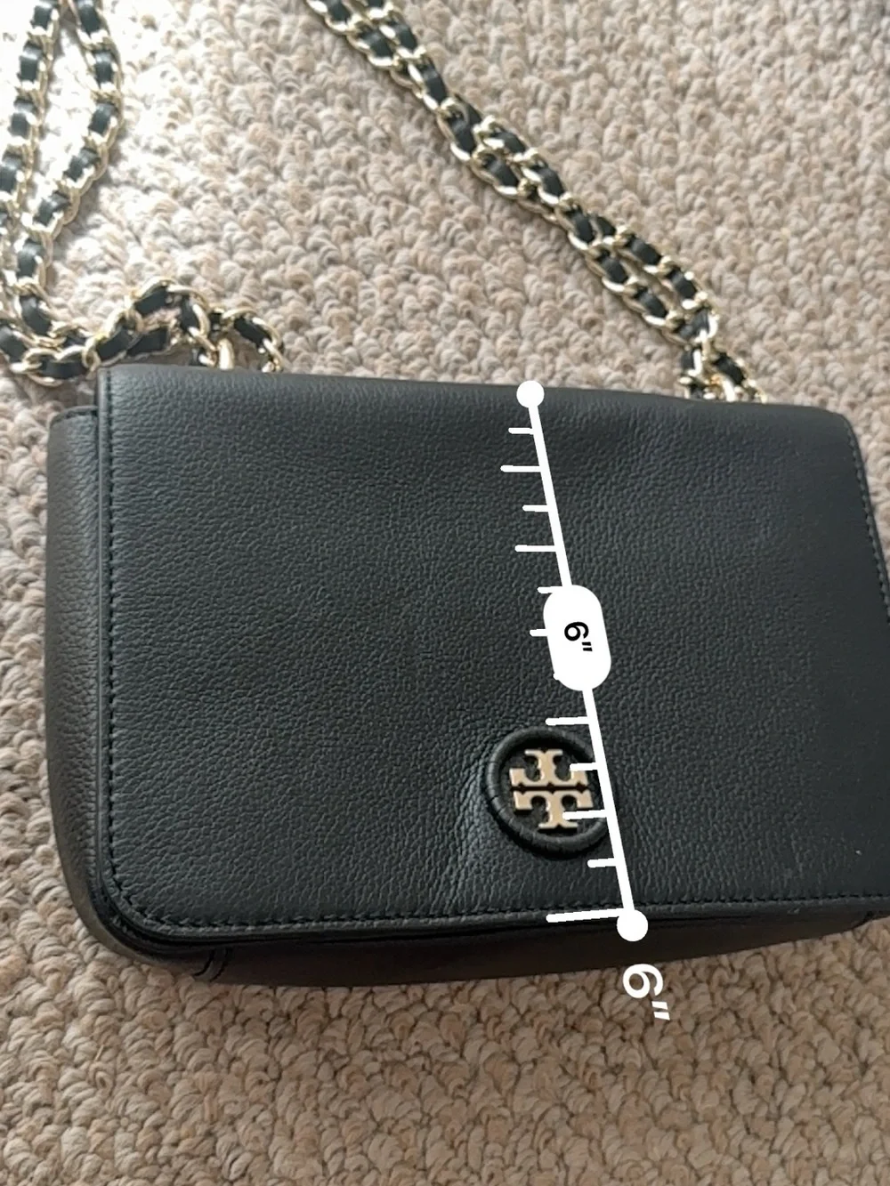 Tory Burch Black Leather Crossbody with Gold Chain Strap